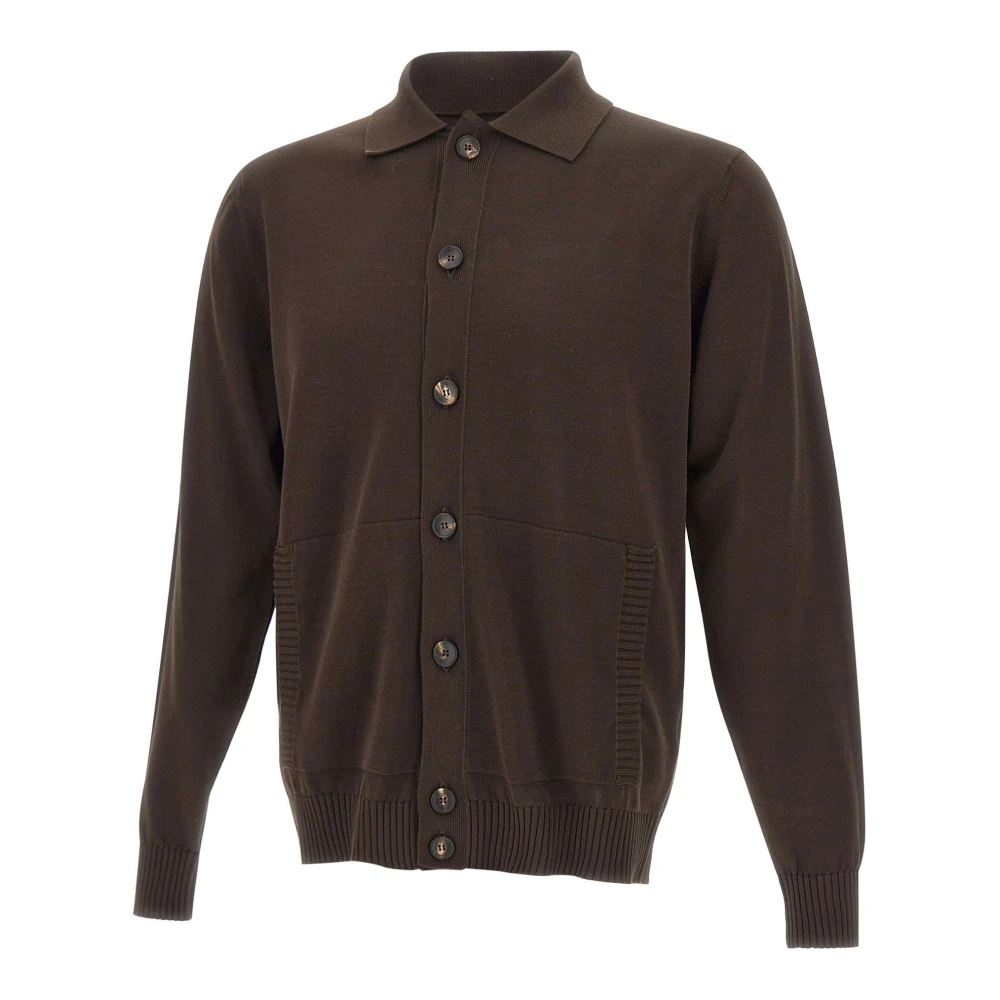 Filippo De Laurentiis Men's Brown Cardigans, Xl, Polo Collar Cardigan