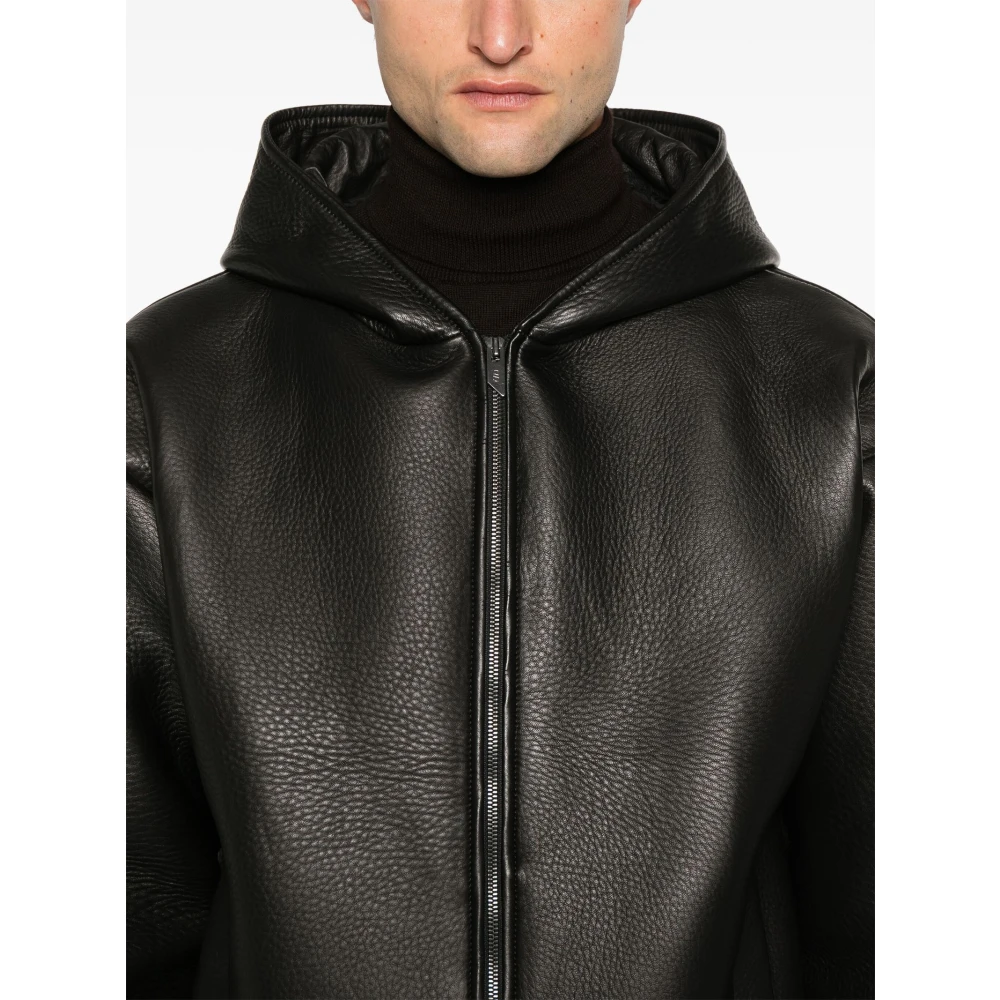 Salvatore Santoro Zwarte leren capuchon ritsjas Black Heren