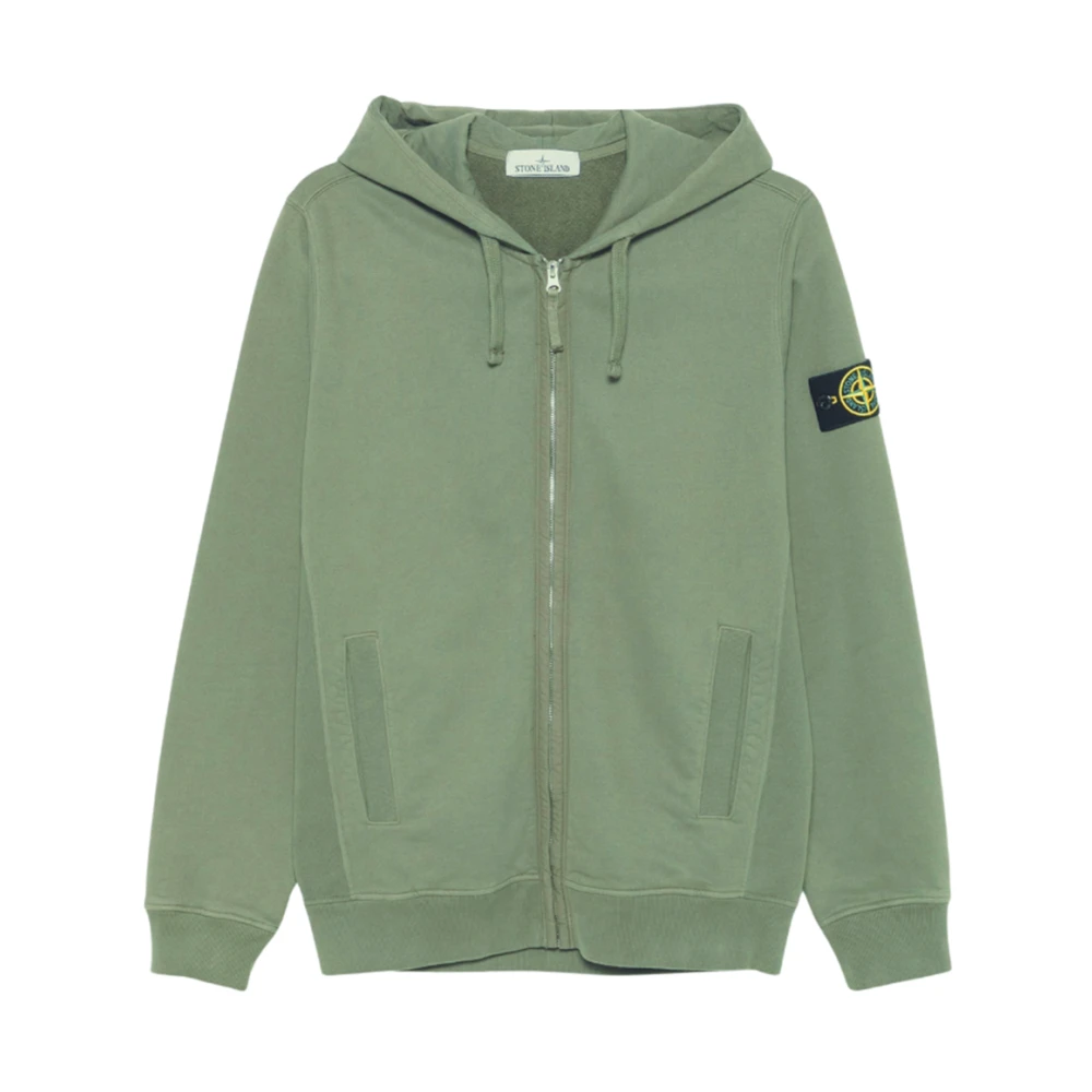 Stone Island Borstad bomullsfleece-hoodie med dragkedja Green, Herr