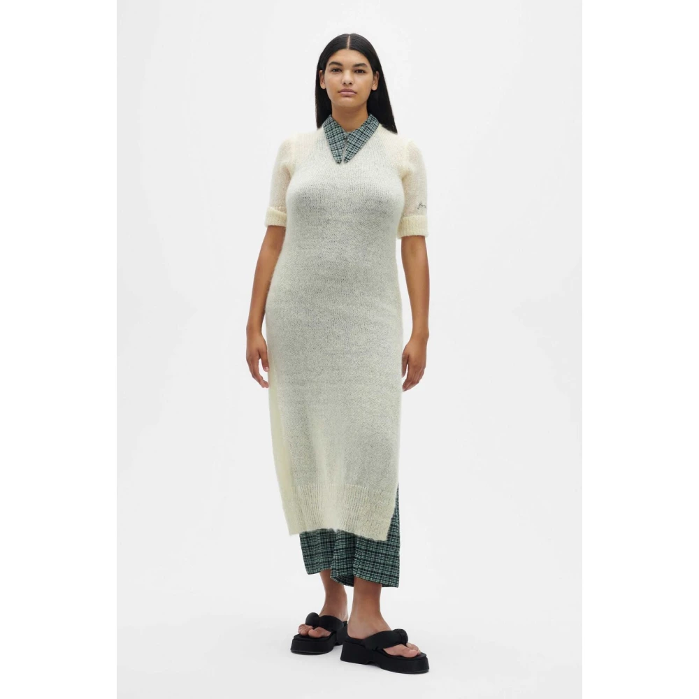 Ganni Stijlvolle O-Neck Midi Jurk Beige Dames