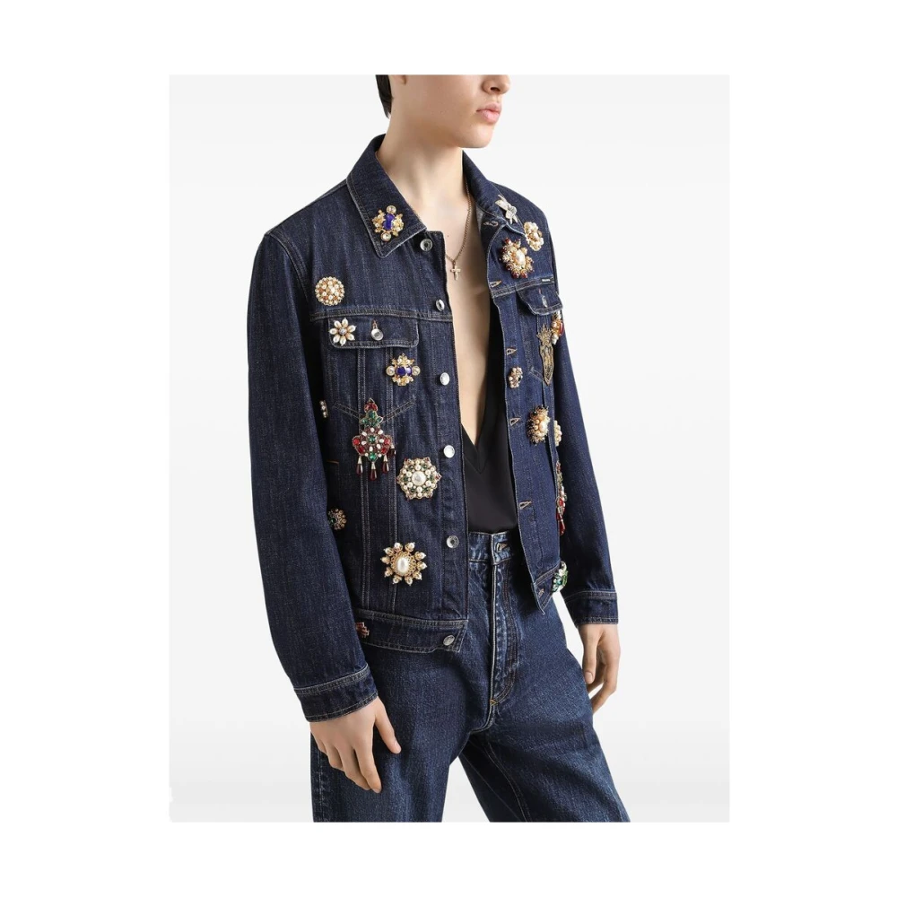 Dolce & Gabbana Indigo Blauwe Knoopsluiting Buitenkleding Jas Blue Heren