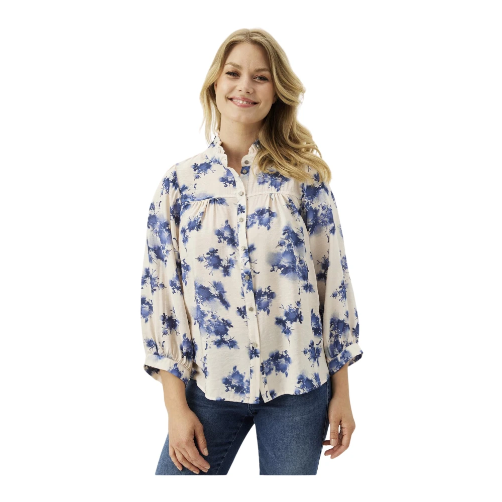 IN Front Blauw Abstract Print Shirt Multicolor Dames