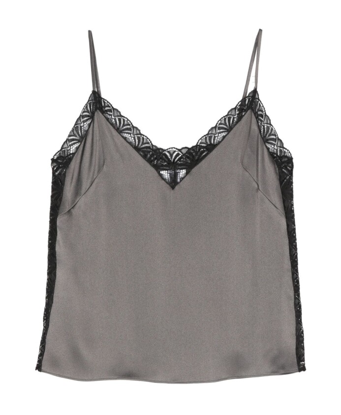 top-gris-en-satin-dentelle-sans-manches-col-en-v