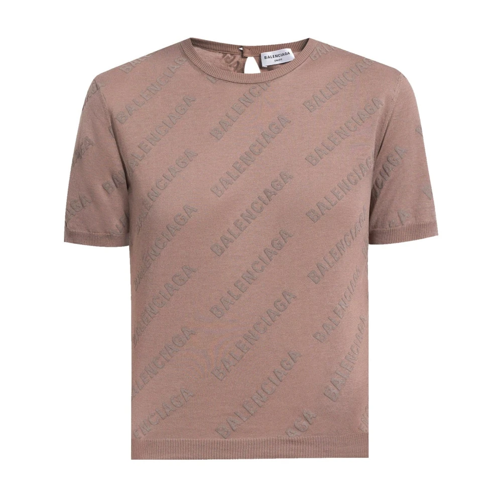 Balenciaga Logo Print Knit Top Brown, Herr