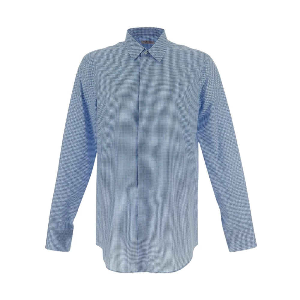 Valentino Gingham Katoenen Overhemd Blue Heren