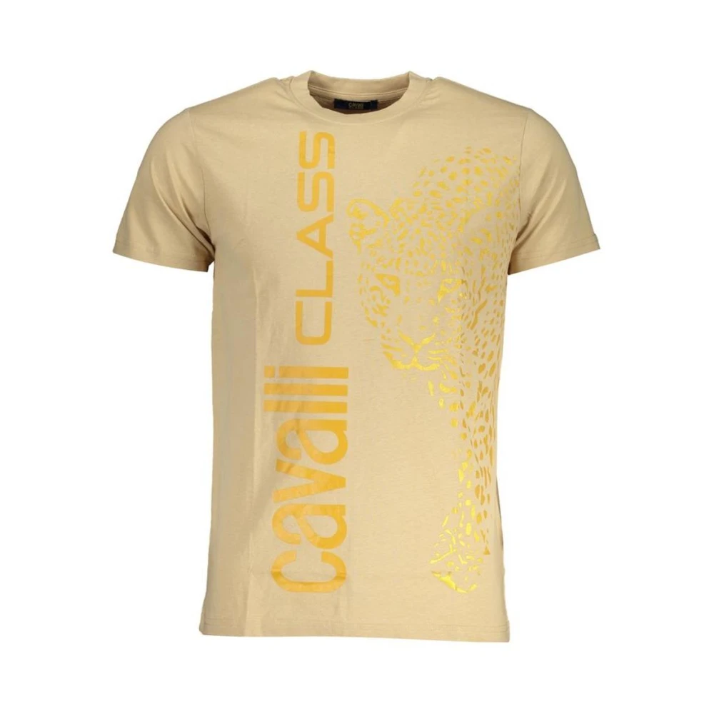 Cavalli Class Men's Beige Leopard Print Logo T-Shirt