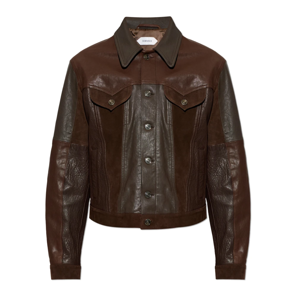 Versace Mannelijk Bruin Jassen Heren, M, Leer, Leren Blouson