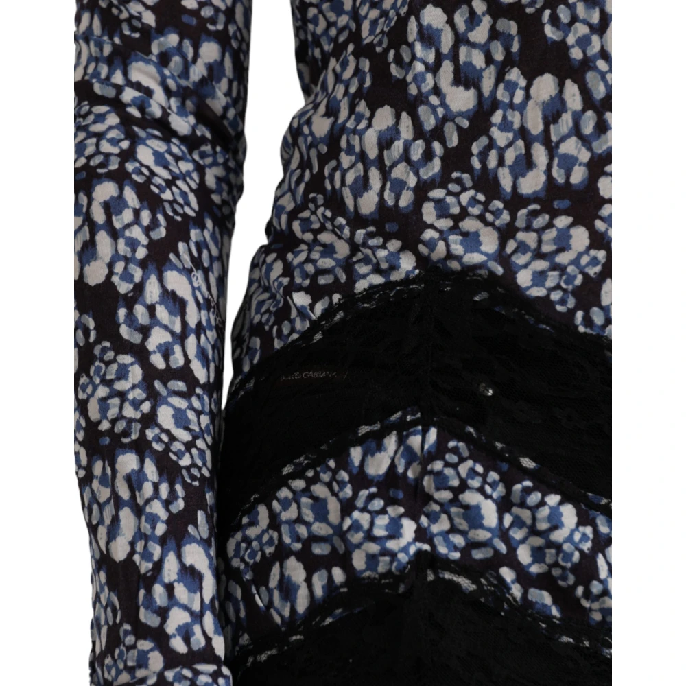 Just Cavalli Blauwe Bloemen Kant Lange Mouw Top Multicolor Dames