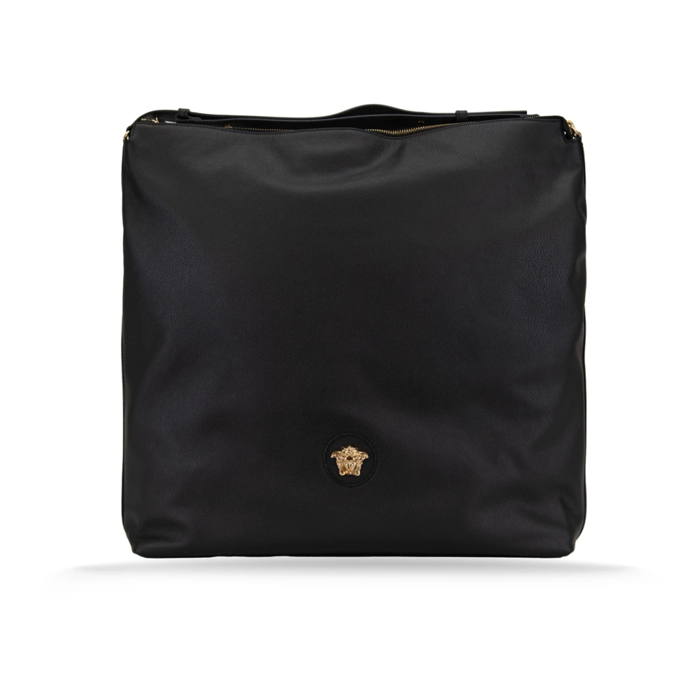 Versace Leren schoudertas met gouden logo Black Dames