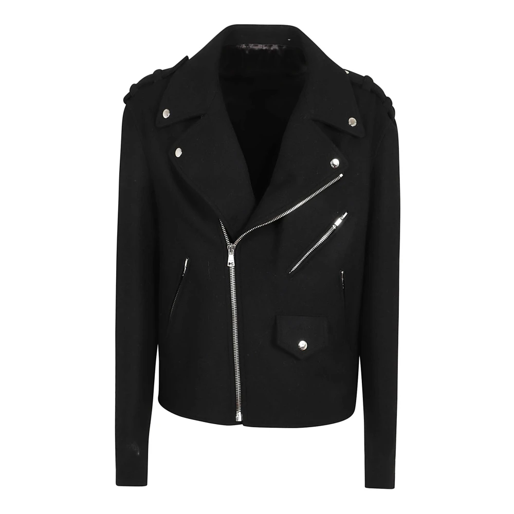 Balmain Zwarte Wol Biker Jas Aw24 Black Heren