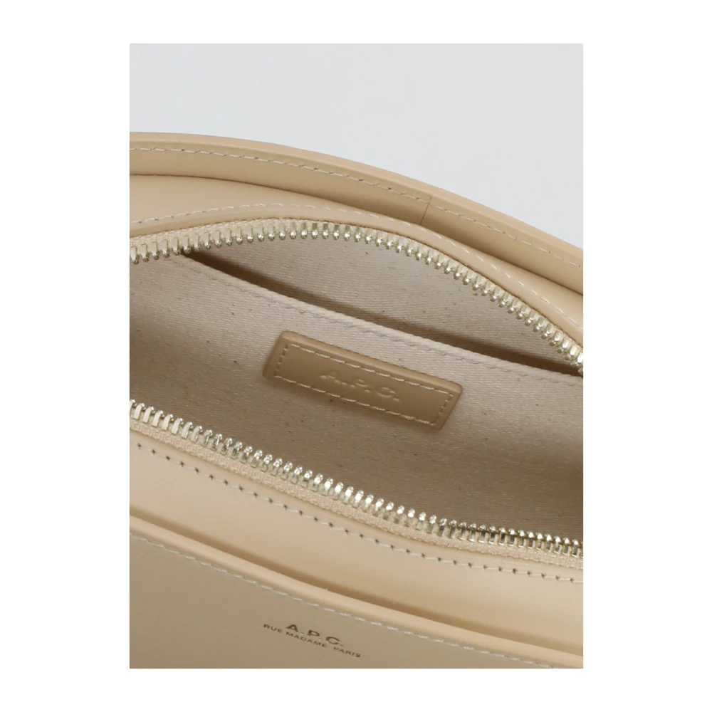 A.p.c. Beige Leren Schoudertas met Gouden Logo Beige Dames