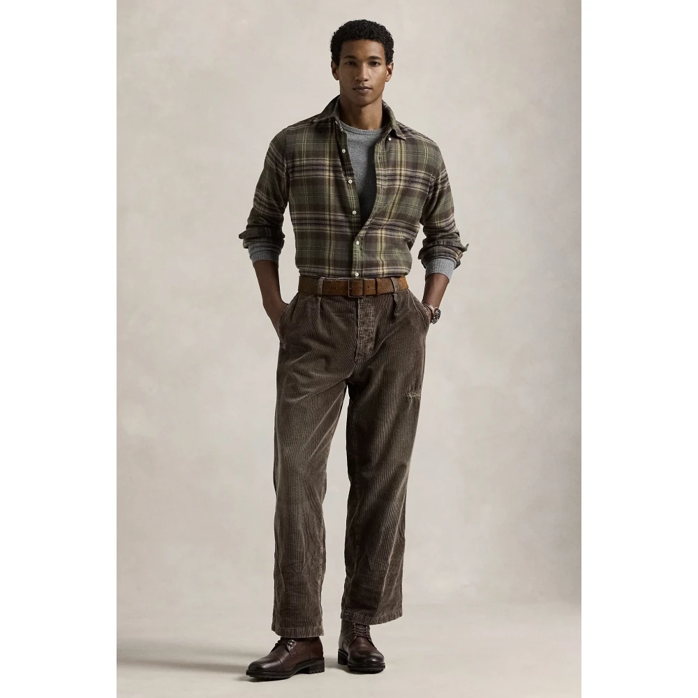 Polo Ralph Lauren Geruite Flanellen Overhemd Olijf Bruin Multi Multicolor Heren