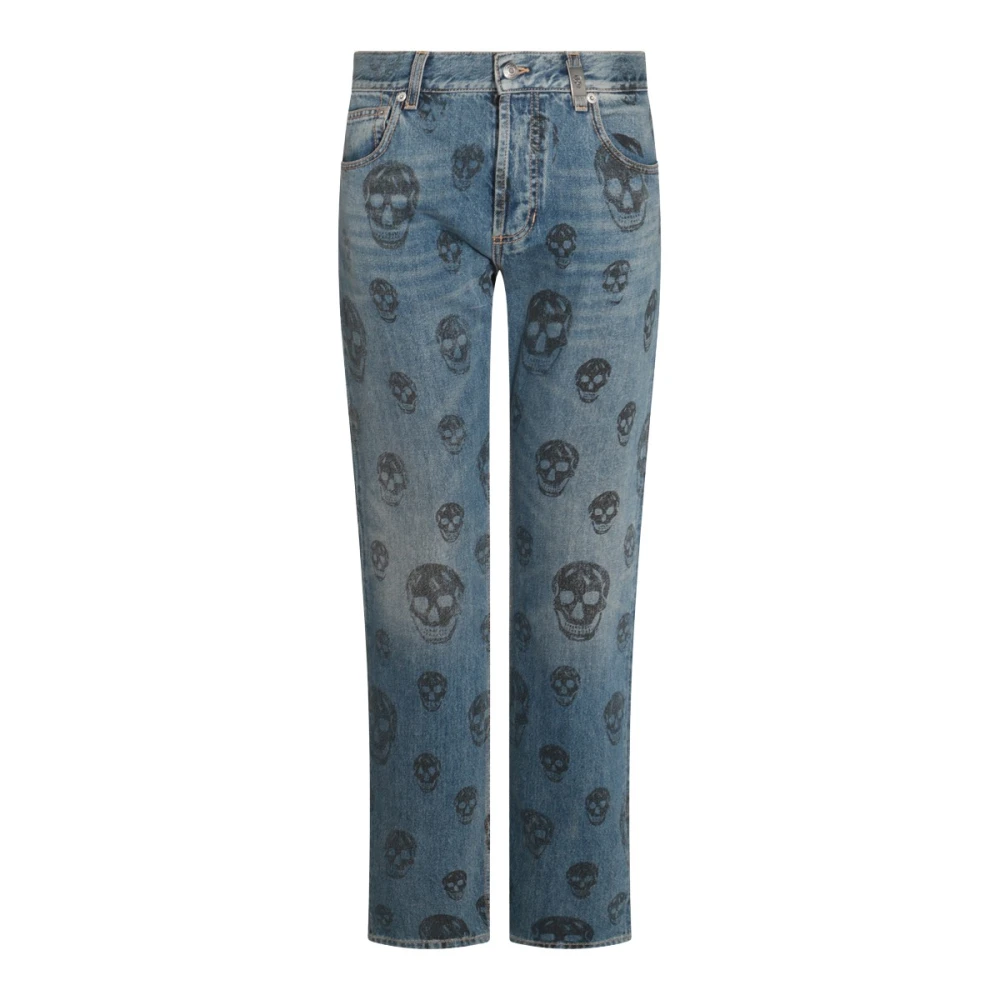 Alexander mcqueen Blauwe Denim Jeans met All-Over Patroon Blue Heren