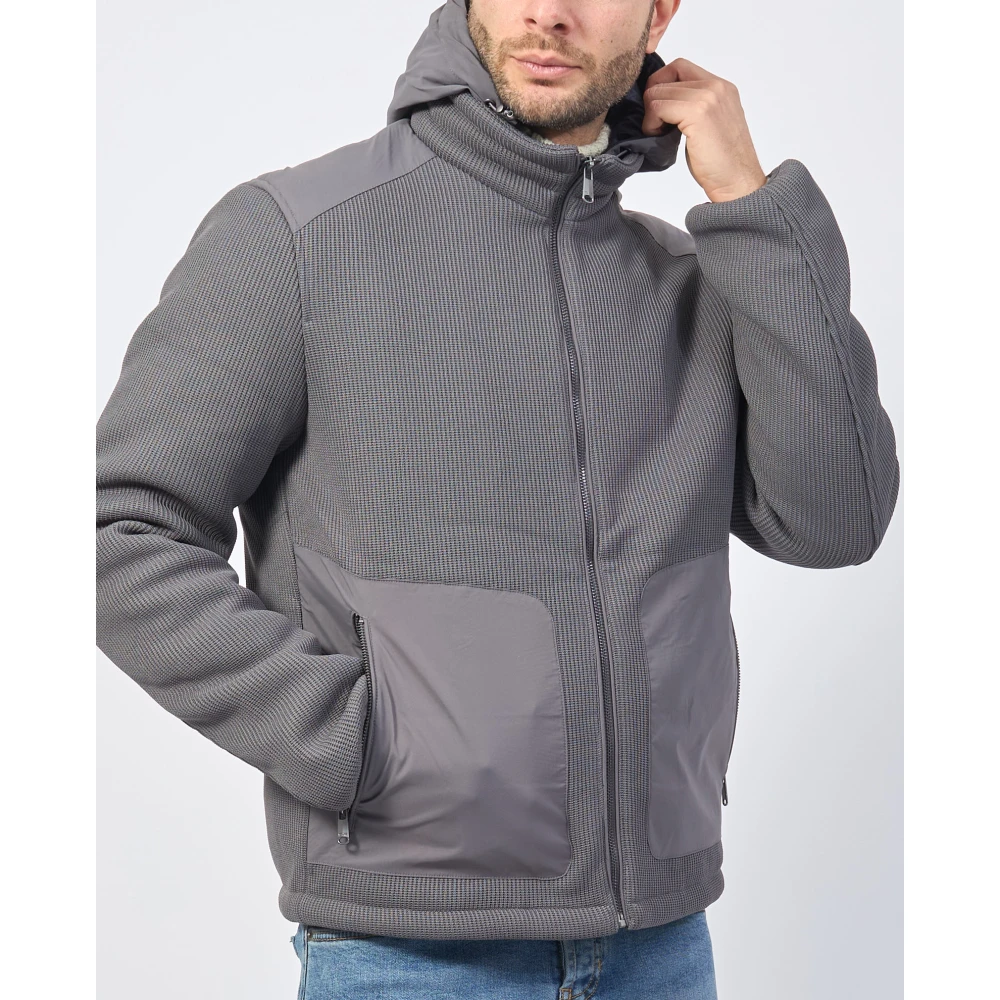 YES ZEE Grijze gebreide jas met capuchon en softshell inzetstukken Gray Heren