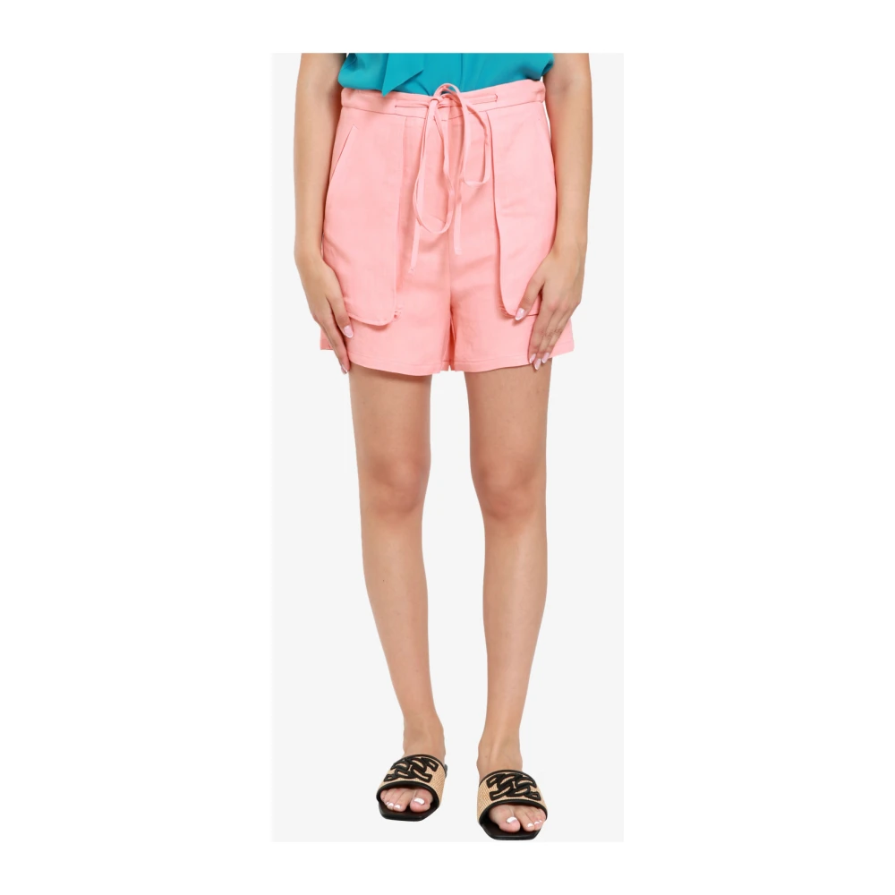 Mauro Grifoni Katoen Linnen Trekkoord Shorts Effen Kleur Pink Dames