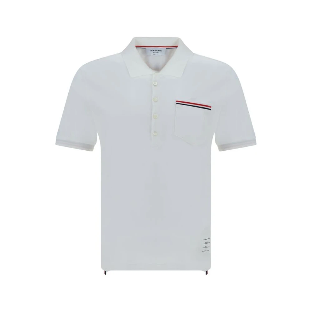 Thom Browne Men's White Polo Shirts, Xl, Contrast Bands Polo Shirt