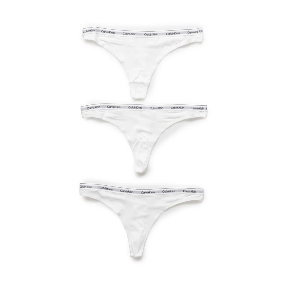 Calvin Klein Gedrukte Katoenen String Ondergoed 3pk White Dames