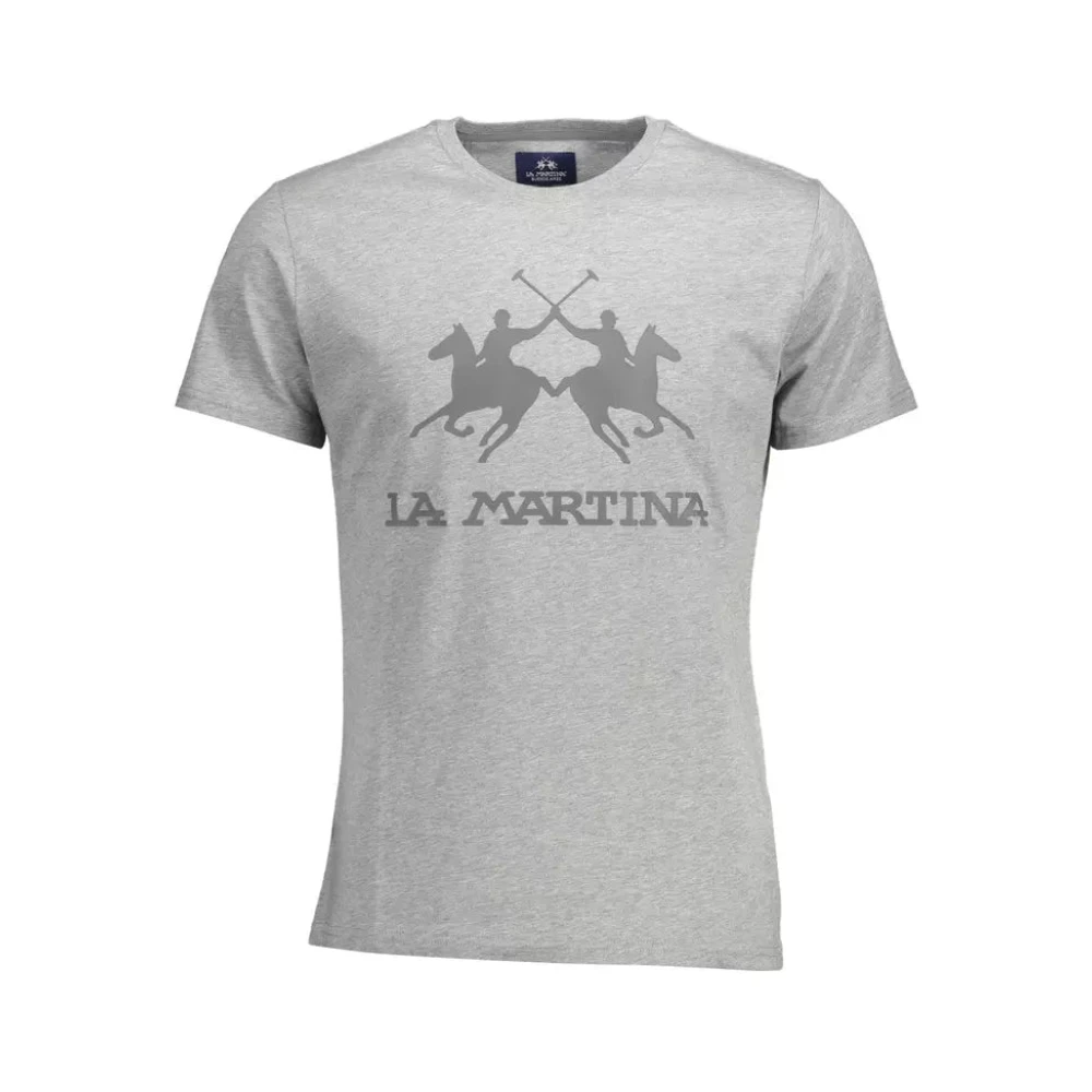 La Martina , T-Shirts, Male, Gray, L, Gray Cotton T-Shirt, Short Sleeve, Regular Fit, Crew Neck, Print, Logo