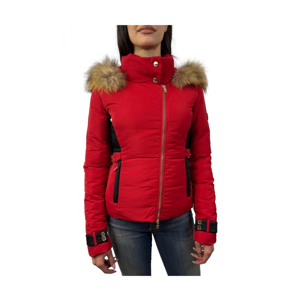 Fracomina Rode Parka Jas met Wasbeer Bont Red Dames