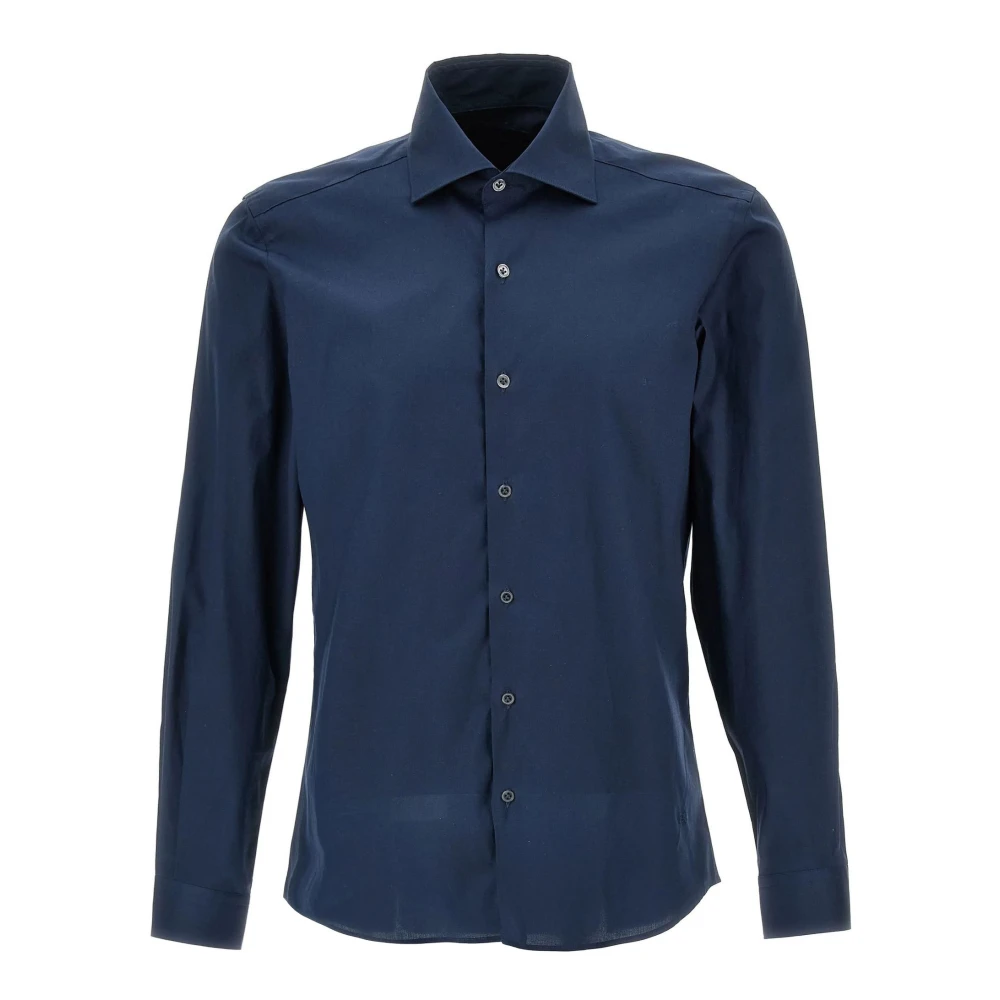 Fay Blauw Katoenen Overhemd met Knoopsluiting Blue Heren