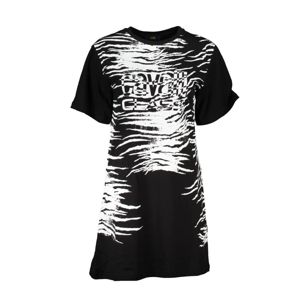 Cavalli Class Svart Bomull Damklänning Kort Ärm