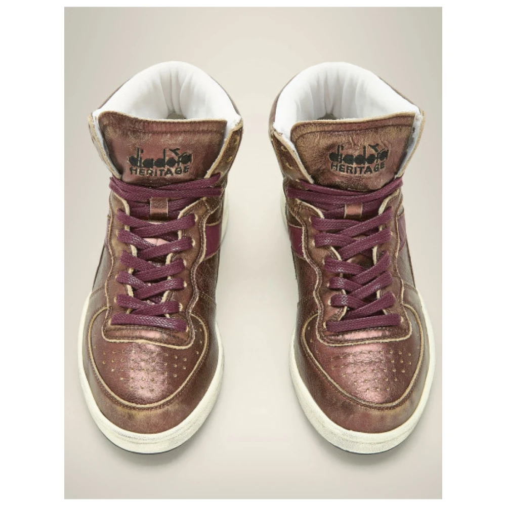Diadora Metallic Leren Hoge Sneakers Brown Dames