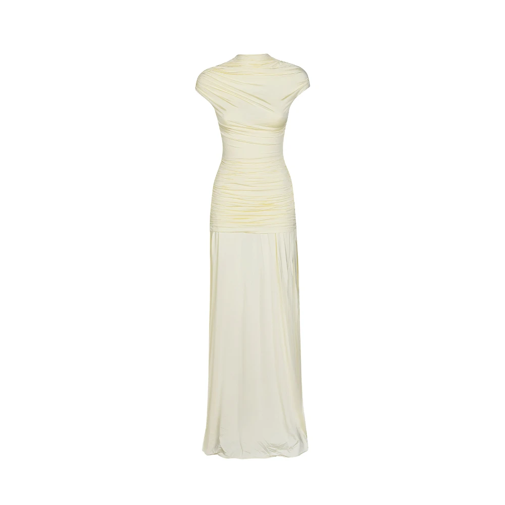 Self Portrait Women's Yellow Jersey Draped Maxi Dress - Gowns - S - Dresses