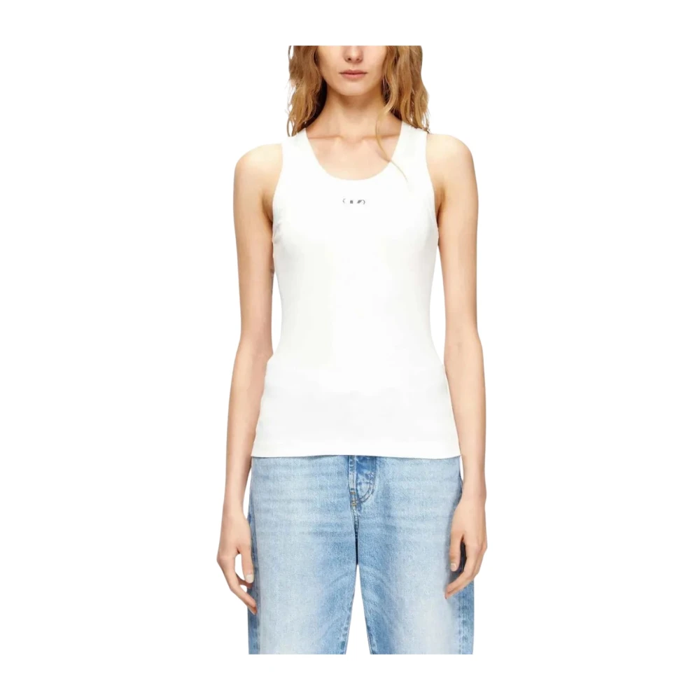 Diesel Women's White Sleeveless Tops, M, T-Anki-Od Ribbed Top
