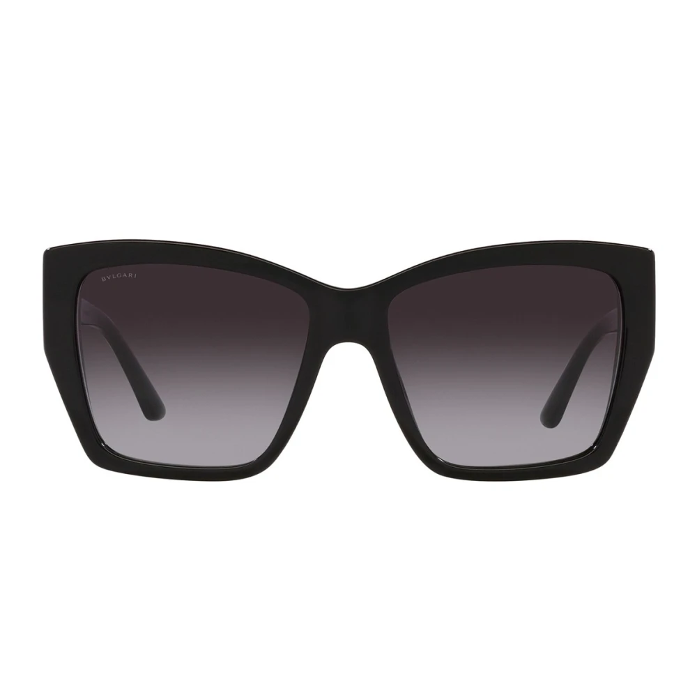 Bvlgari Unika fyrkantiga solglasögon med svart båge och gråtonade linser Black, Dam