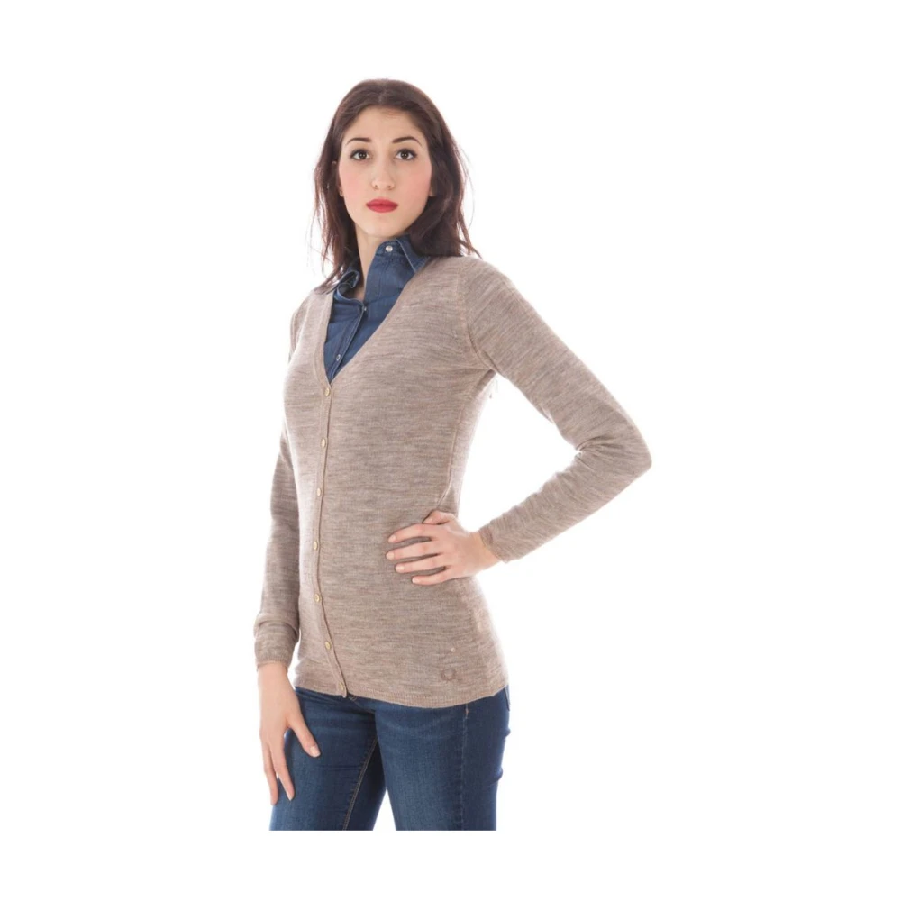 Fred Perry Wollen gebreid vest met logoknopen Beige Dames