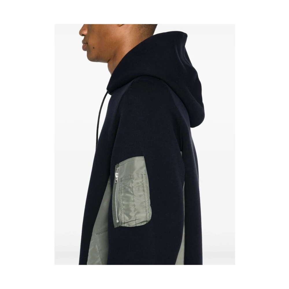 Sacai Kleur-blok capuchontrui met ritssluiting zak Blue Heren