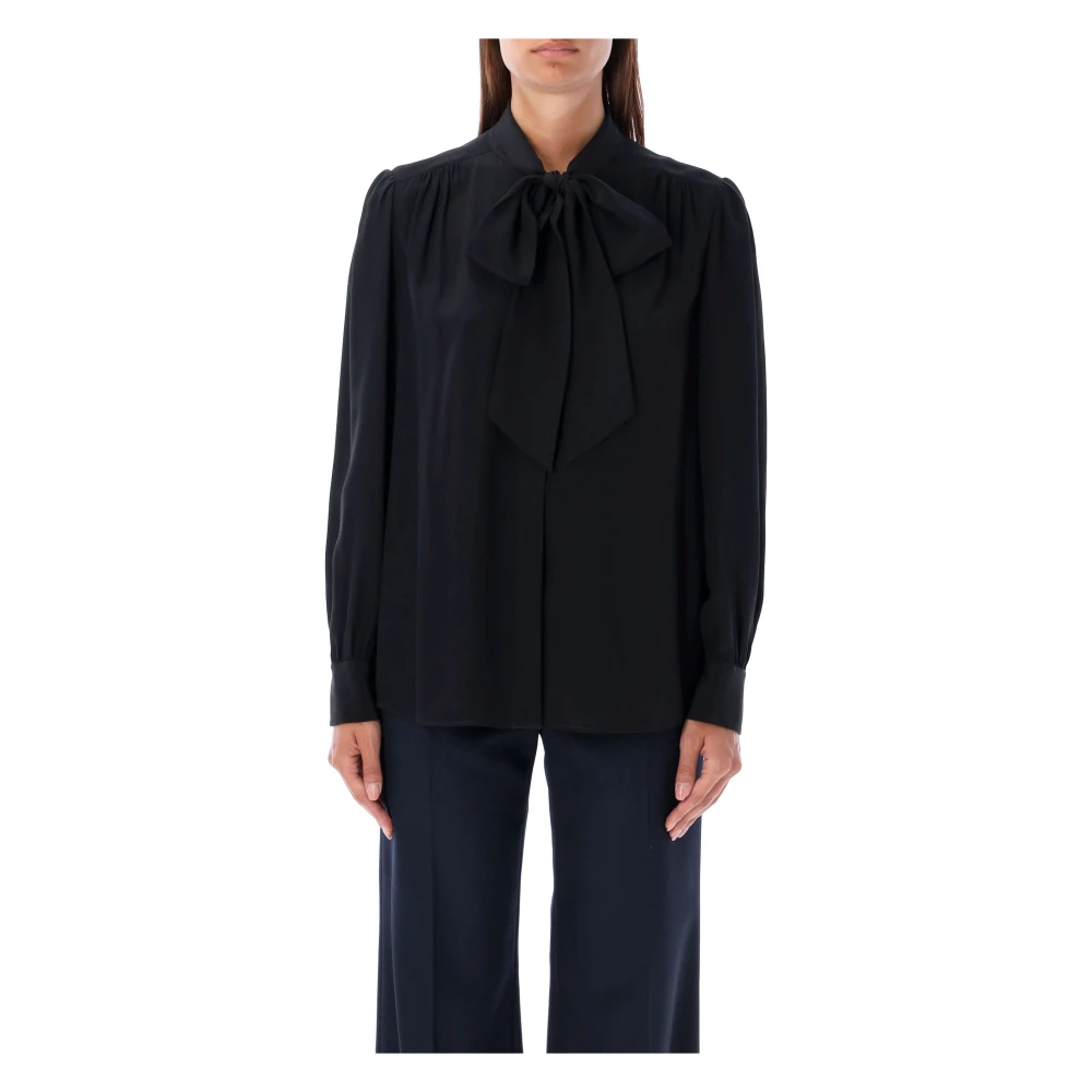 Chloé Zwarte Lavallier Zijden Shirt Black Dames