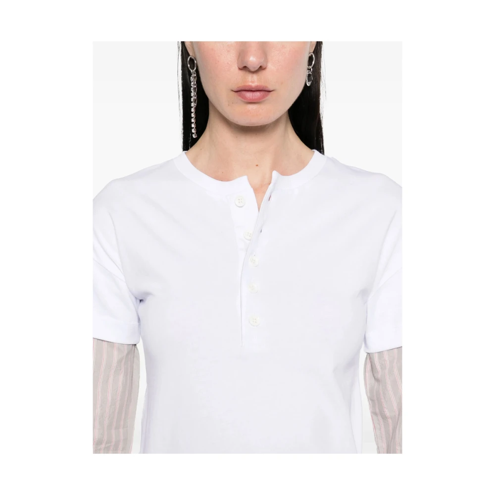Dries Van Noten Wit Henley Hals Gestreept T-shirt White Dames
