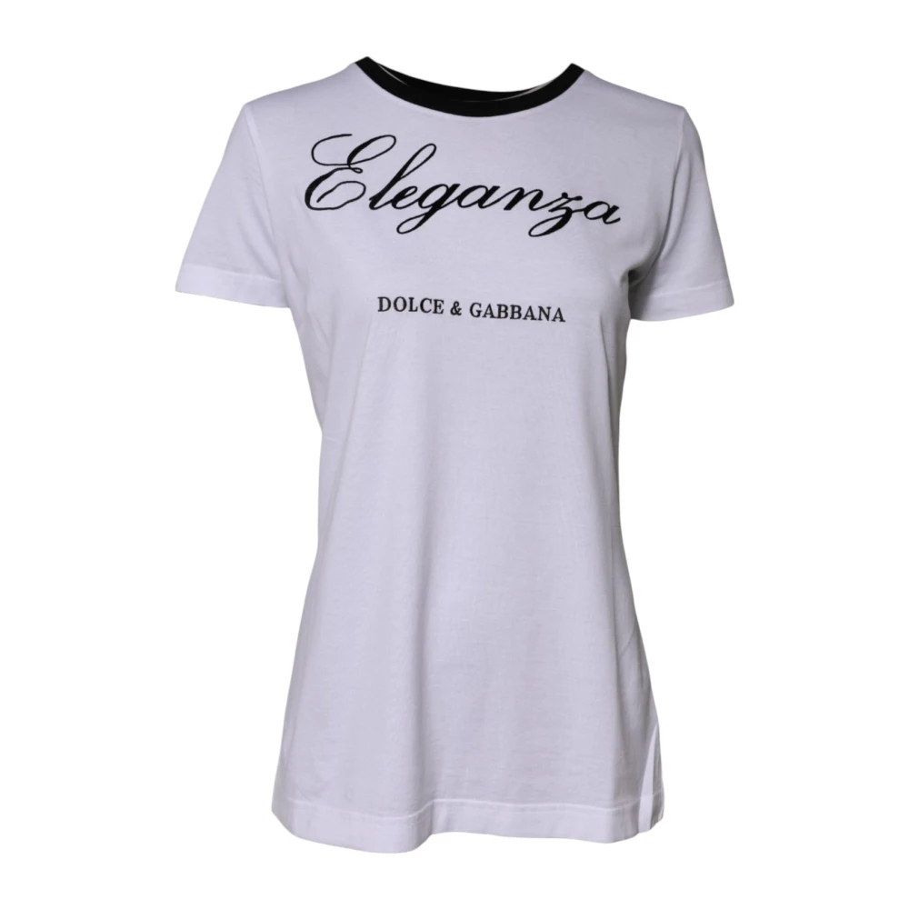 Dolce & Gabbana Women's White T-Shirts, L, Eleganza Cotton Crew Neck Tee