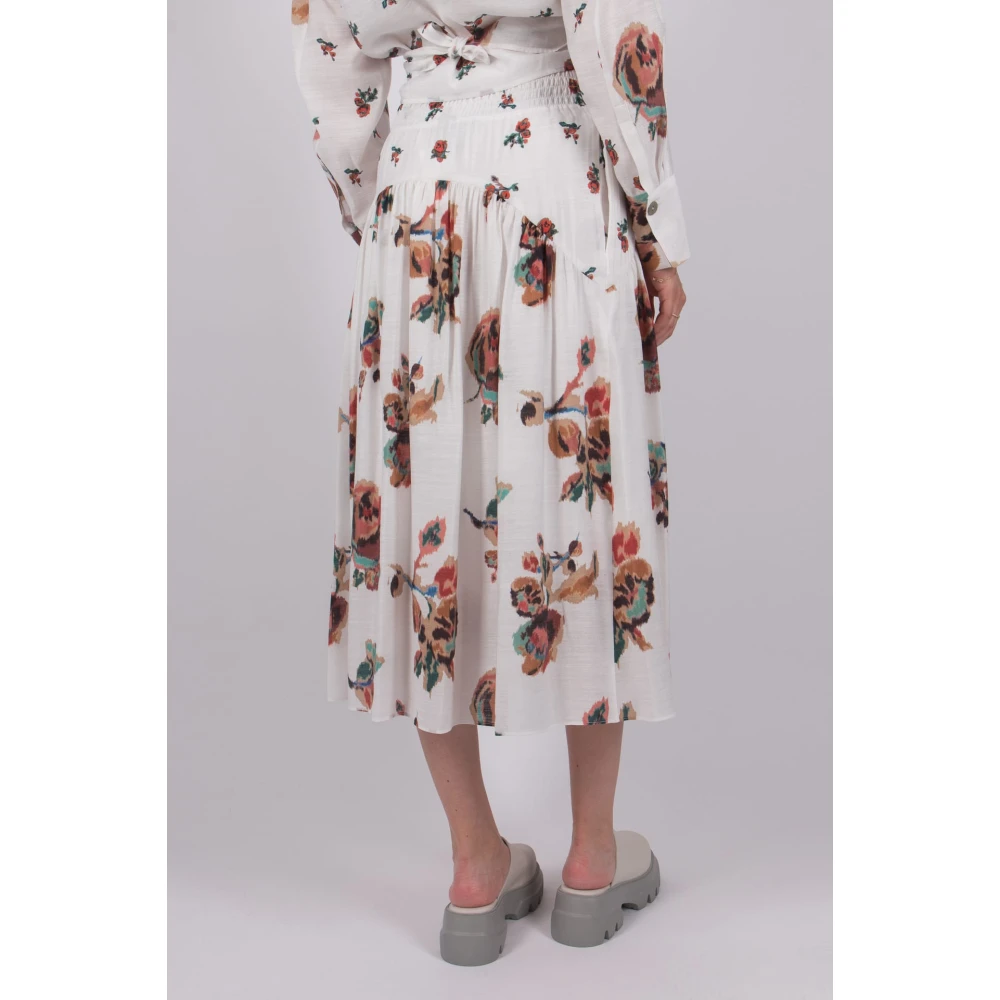 Vince Bloemen Smocked Gerimpelde Gerokte Rok in Wit Multicolor Dames