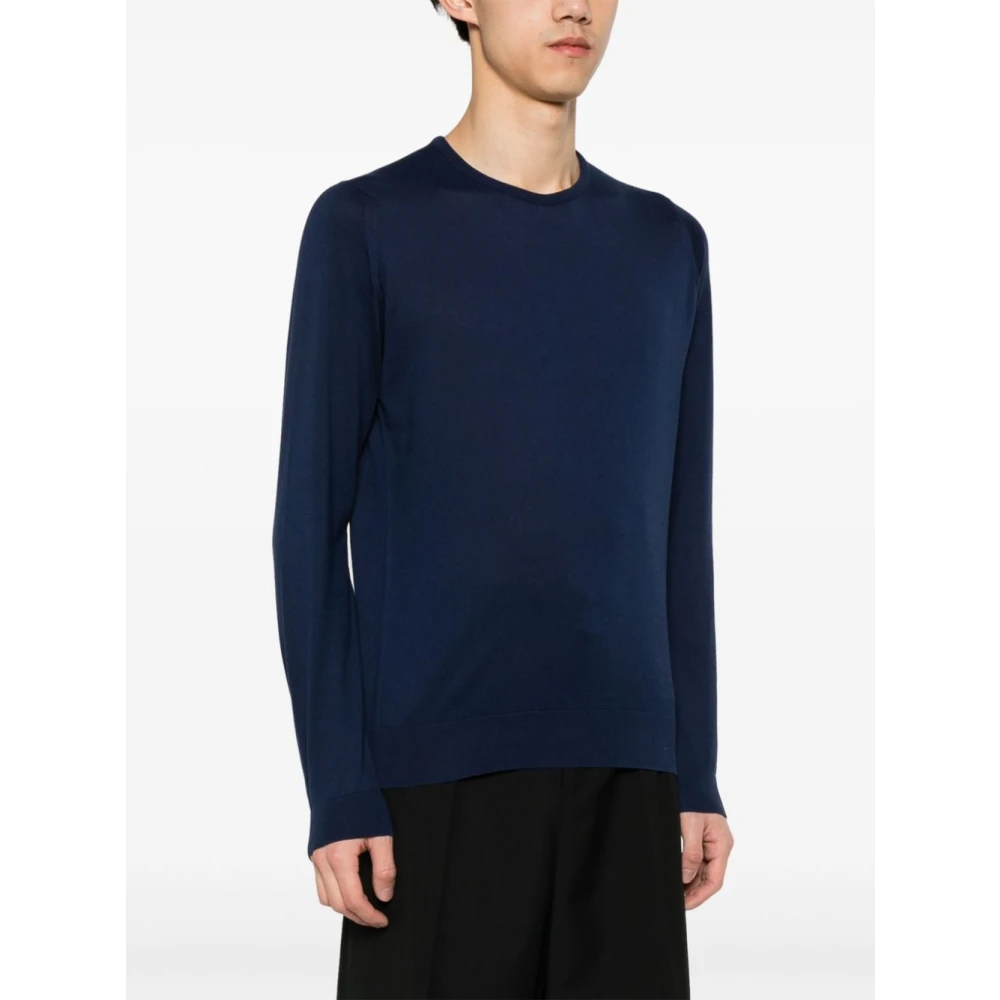 John Smedley Round-neck Knitwear Blue Heren