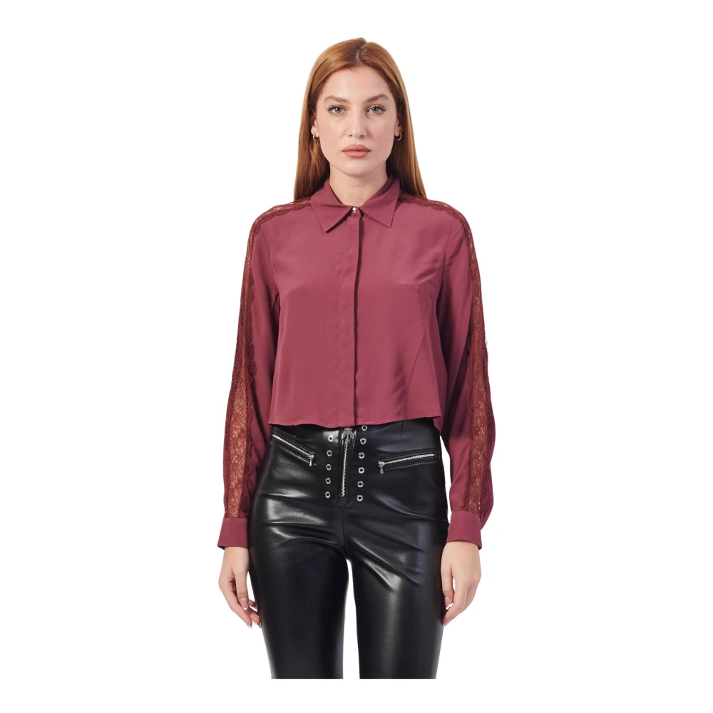 PATRIZIA PEPE Relaxed fit viscose crêpe shirt met kanten inzetstukken Red Dames