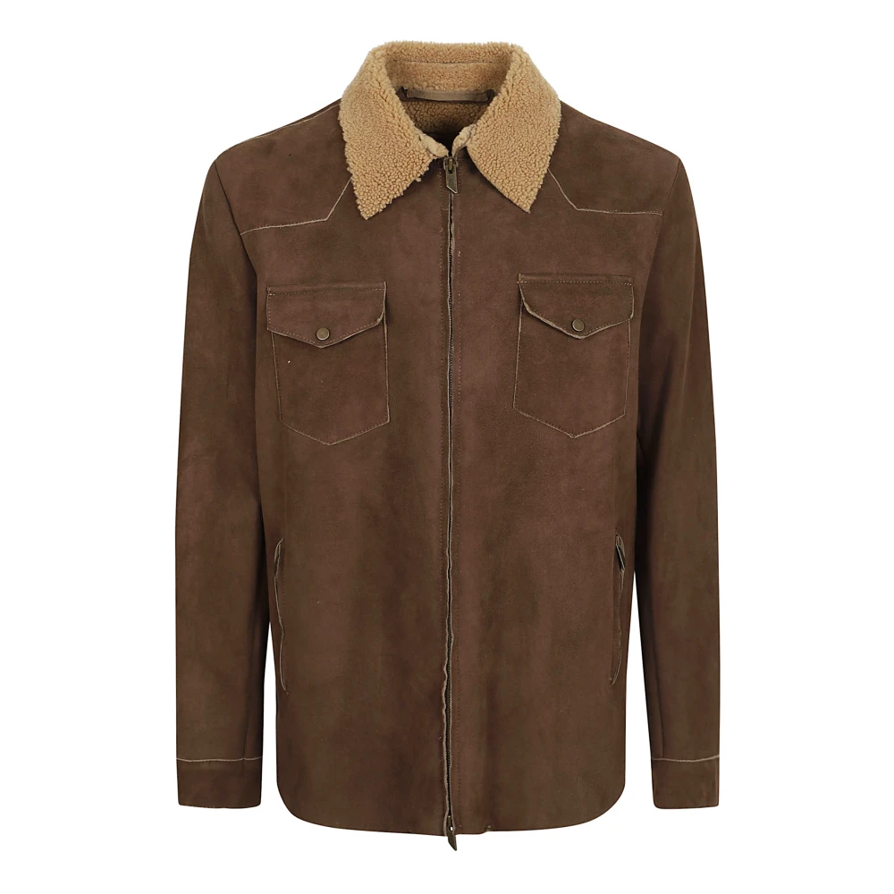 Salvatore Santoro Bruine Leren Jas voor Mannen Brown Heren