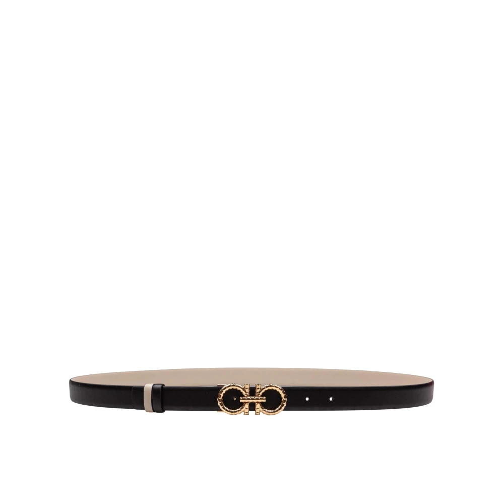 Salvatore Ferragamo Women's Black Reversible Leather Belt With Gancini Buckle