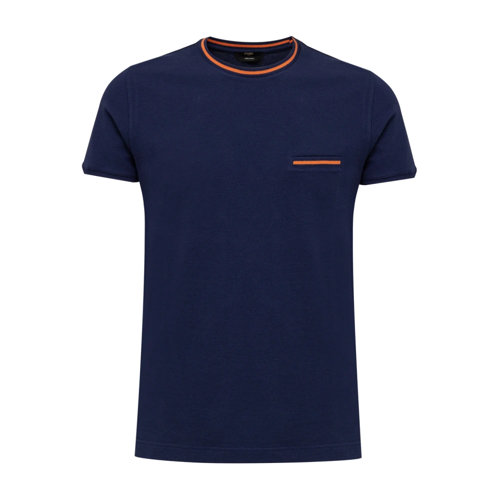 Fendi Blauw T-shirt met oranje details Blue Heren