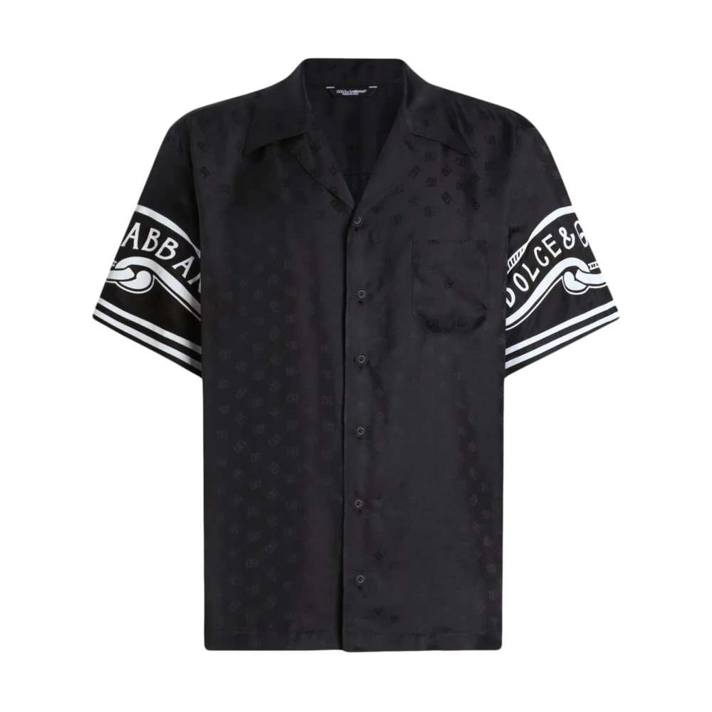 Dolce & Gabbana Zwarte Button-Up Shirt met Logoprint Black Heren