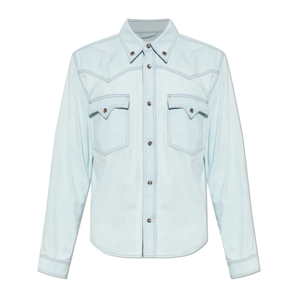 Versace Mannelijk Blauw Overhemden Heren, Xl, Denim, Denim Overhemd