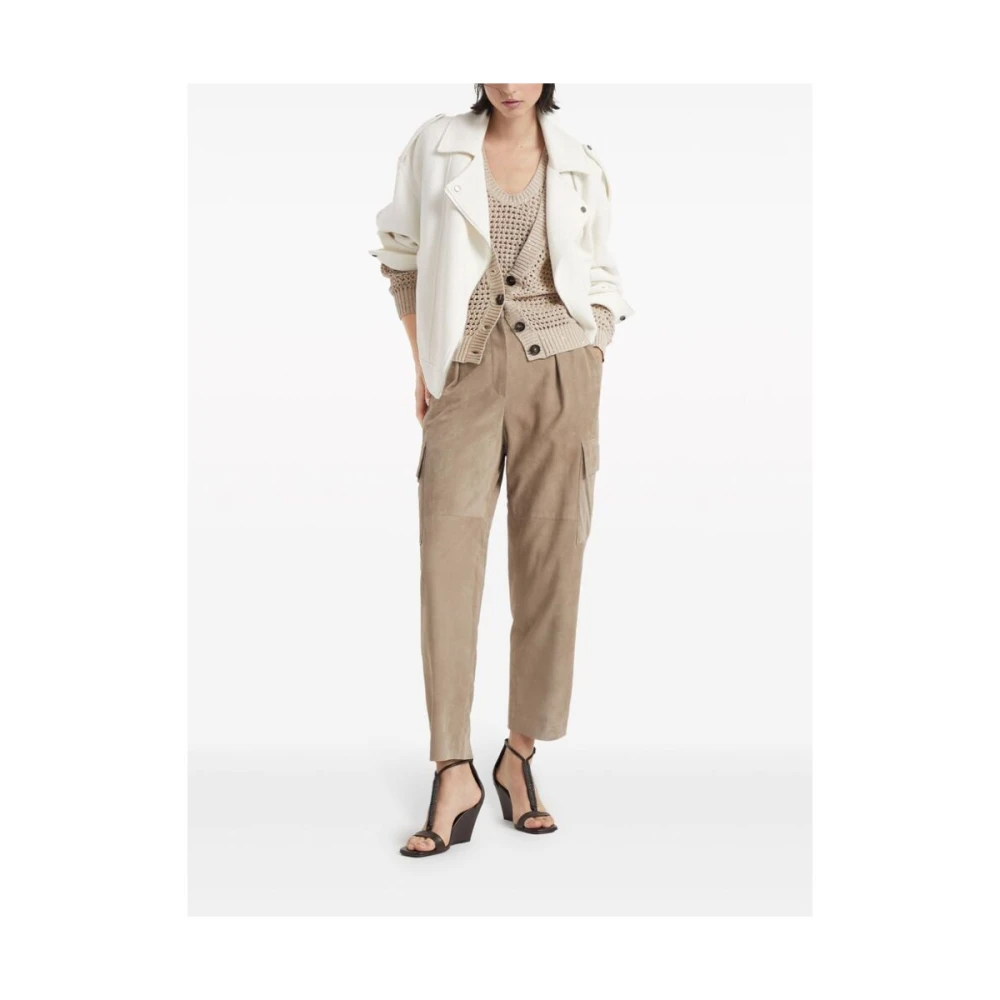 BRUNELLO CUCINELLI Beige Gebreide Top met Pailletten Beige Dames