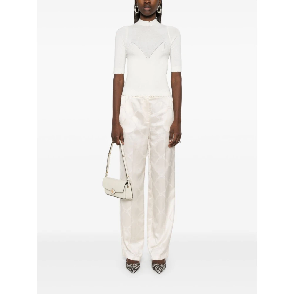 Twinset Witte Crew Neck Sweaters met Scallop Edge White Dames
