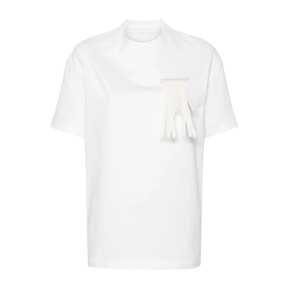 Jil Sander Witte Katoenen Jersey T-shirt met Franje Broche White Dames