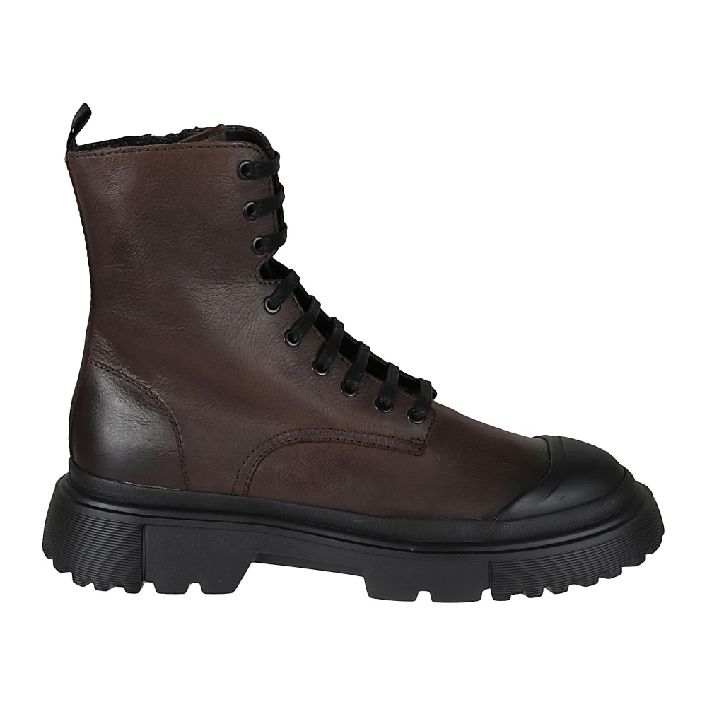 Hogan Men's Brown Leather Ankle Boots With Memory Foam