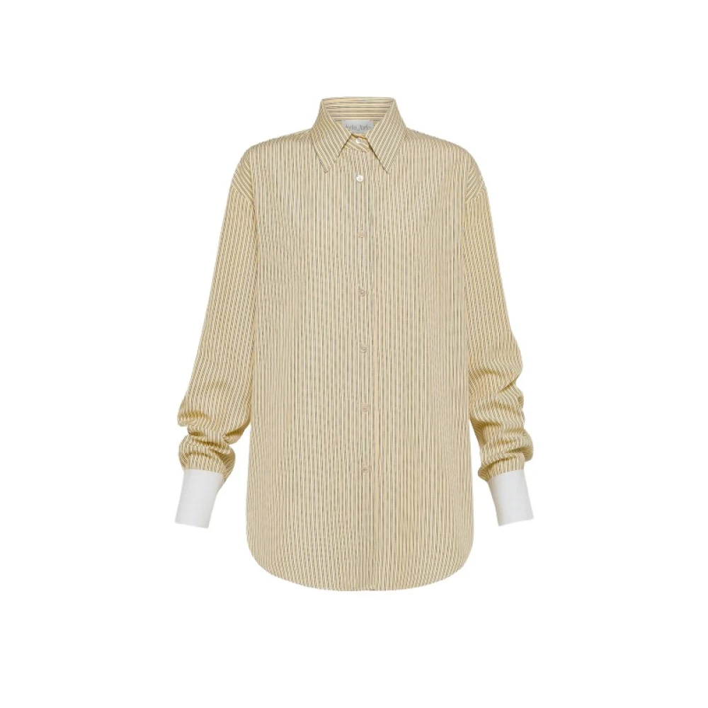 Forte Gestreept Oxford Overhemd met Contrasterende Manchetten Yellow Dames