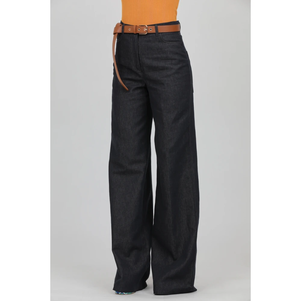 Max Mara Studio Straight Trousers Blue Dames