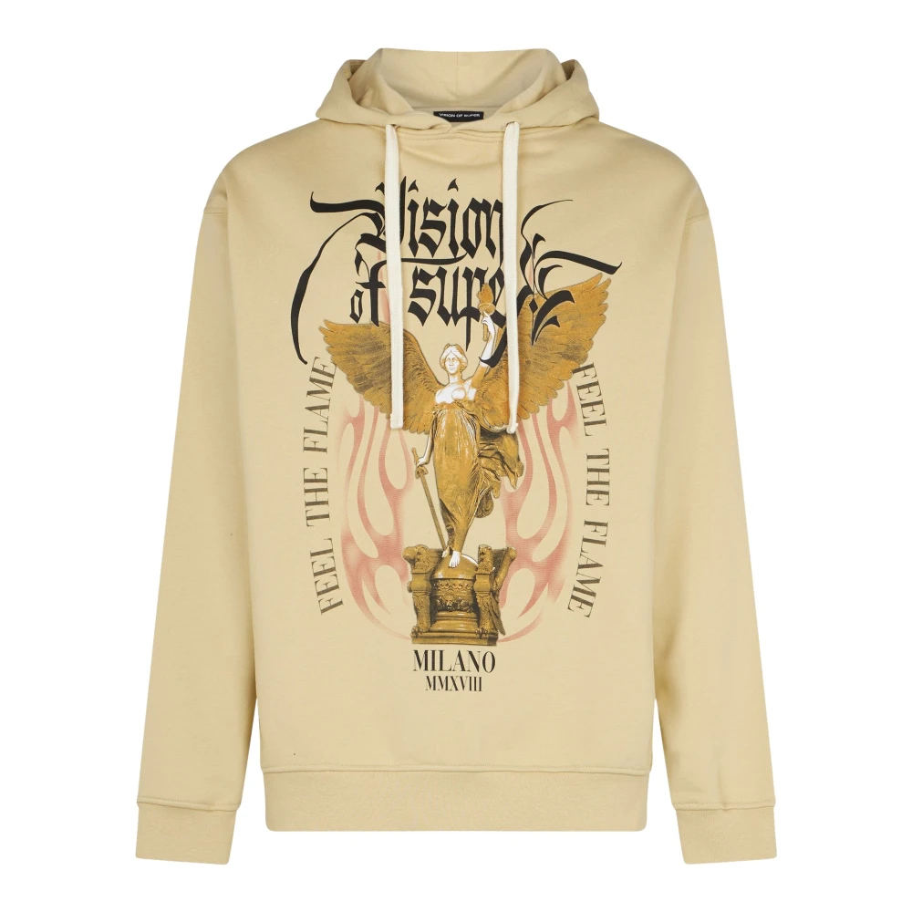 Vision Of Super Men's Beige Hoodies, S, Gothic Flames Lightweight Hoodie