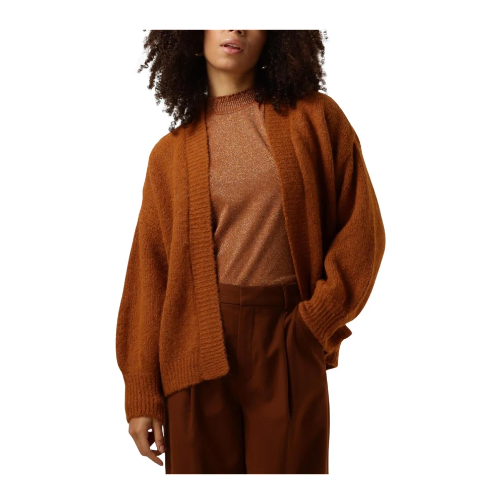 Summum Woman Bruine Puff Sleeve Cardigan Gezellig Gebreid Brown Dames